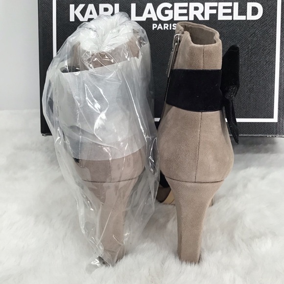 Karl Lagerfeld Paris NWT Mila KidSuede Platform Booties Taupe/Black Size 7.5 - Picture 4 of 9